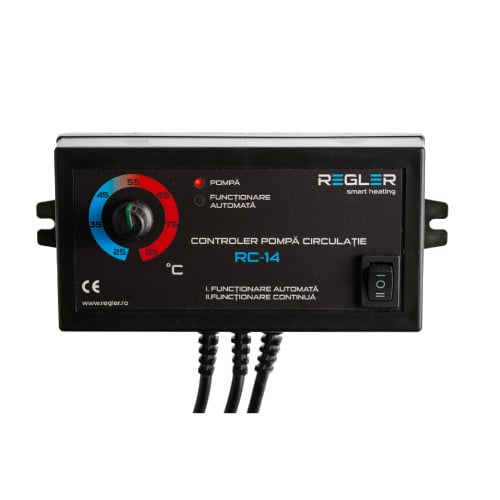 Regler RC-14 controler pentru pompă de circulație, funcționare continuă peste temperatura setată, dotat cu senzor de temperatura