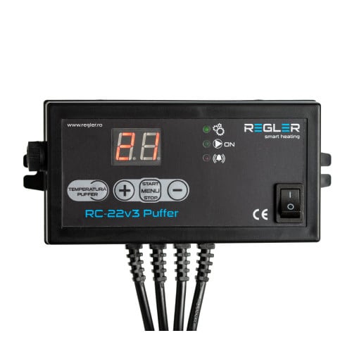 Regler RC-22v3 este un controler pentru pompa de încărcare puffer care funcționează pe baza diferențelor de temperatură, măsoară temperatura în puffer și măsoară temperatur și în sursa de încălzire